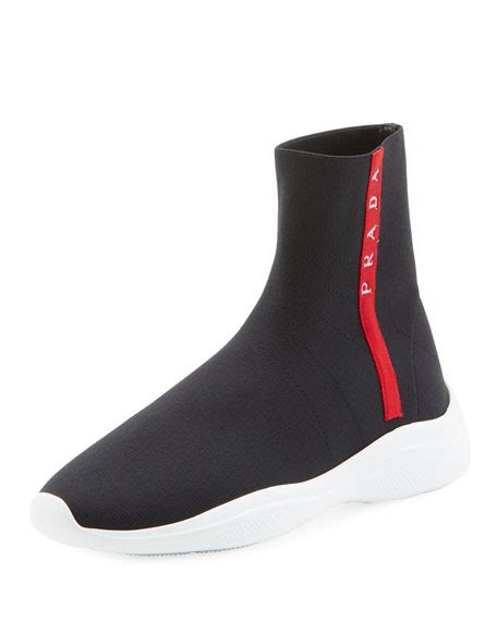 prada high-top sock knit trainer sneakers|prada shoes.